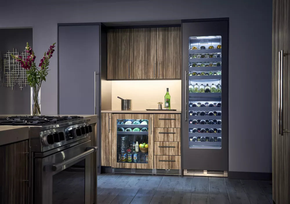 24 Inch Wine Reserve with 86 Bottle Capacity, Dual Temperature Zones, Convertible Display Shelf, Touch-Screen Controls, Glass Pane Ready and Theatre Lighting: Left Hinge