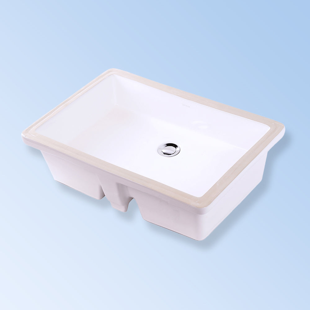 Under-counter porcelain Bathroom Sink with an overflow, unglazed exteri. 22"W, 15 3/8"D, 6"H - Maison&Co.