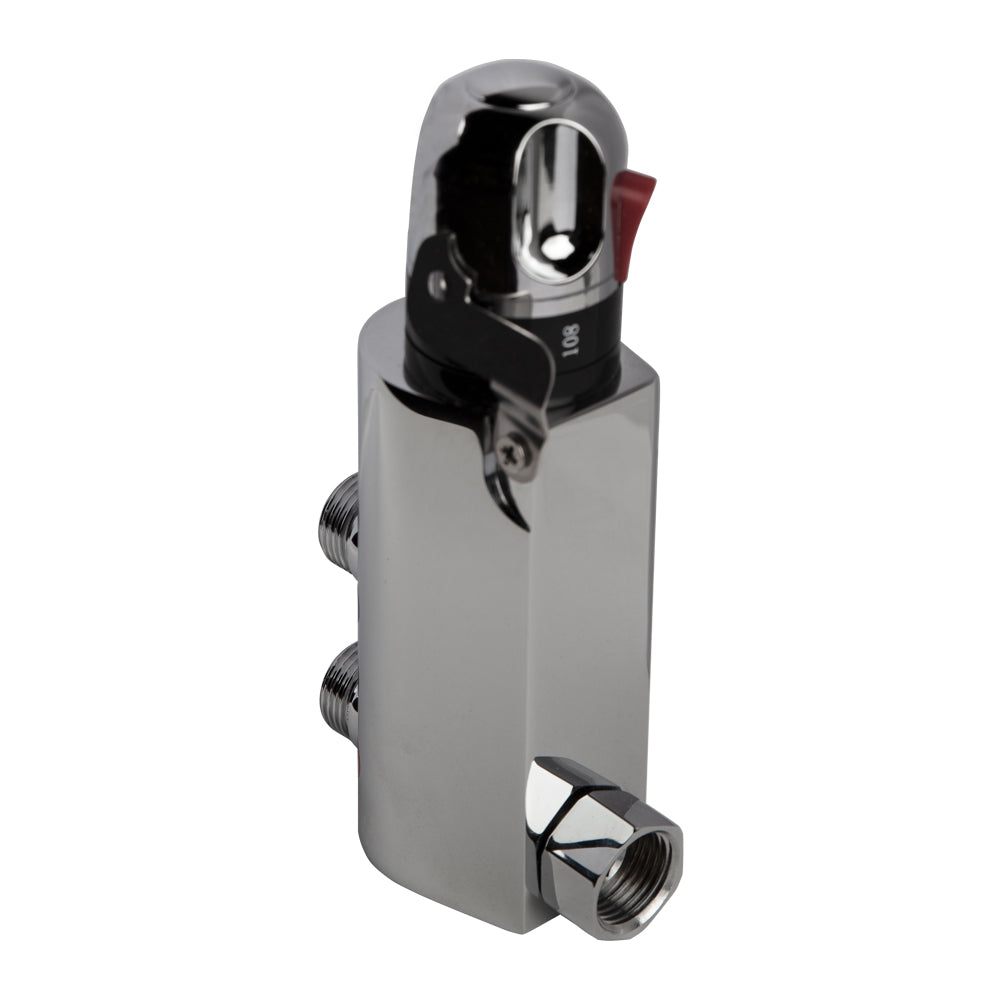 Integrated thermostatic mixing valve. It includes built-in filters and back check valves. W: 2 1/8", H: 5 3/8". - Maison&Co.