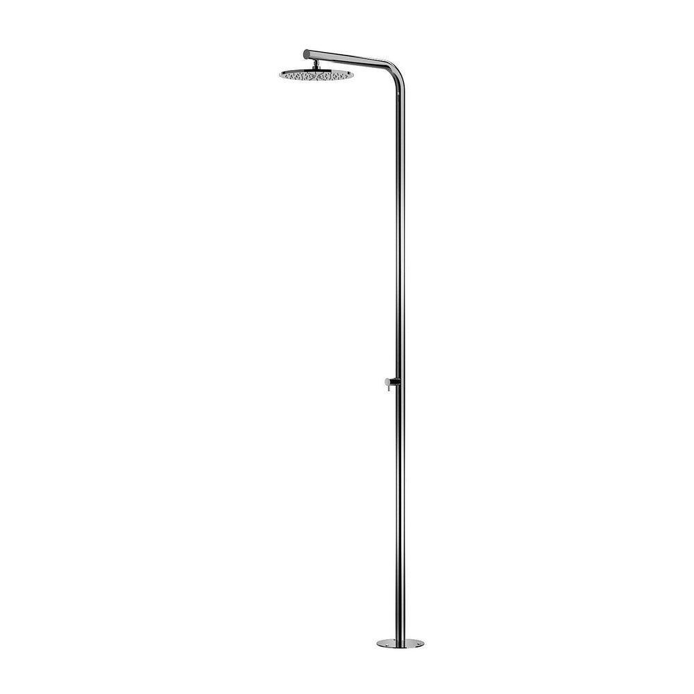 OUTDOOR SHOWER MIRROR FINISH SHOWER POLE W/ 12" HEAD AND COLD ONLY CONTROL