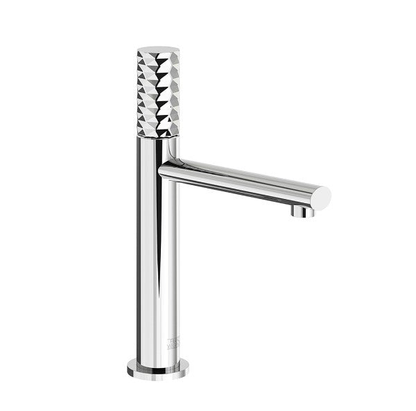 Franz Viegener - FV18101/59D-PC - Vessel Height, Single Handle Luxury Lavatory Set, Diamond Cylinder Handle With Push-Down Pop-Up Drain Assembly (No Lift Rod) - Polished Chrome