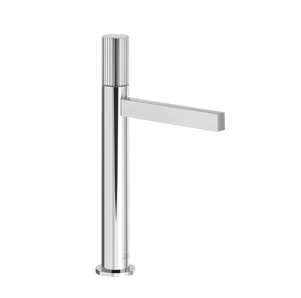 Franz Viegener - FV18101/J2V-PC - Vessel Height, Single Handle Luxury Lavatory Set, Vertical Lines Cylinder Handle, With Push-Down Pop-Up Drain Assembly (No Lift Rod) - Polished Chrome