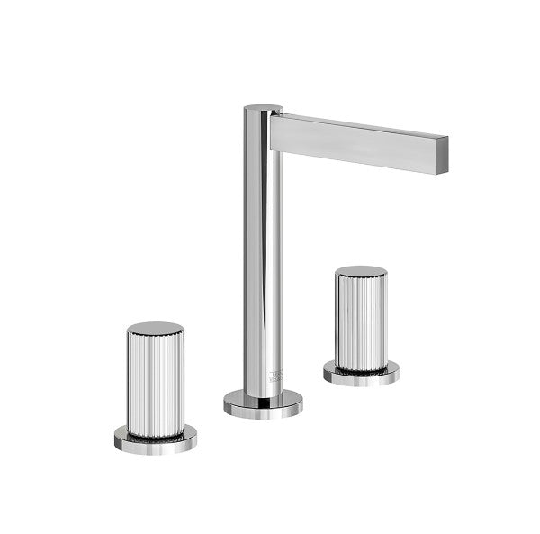 Franz Viegener - FV201/J2V-PC - Widespread Lavatory Faucet, Vertical Lines Cylinder Handle, With Pop-Up Drain Assembly - Polished Chrome