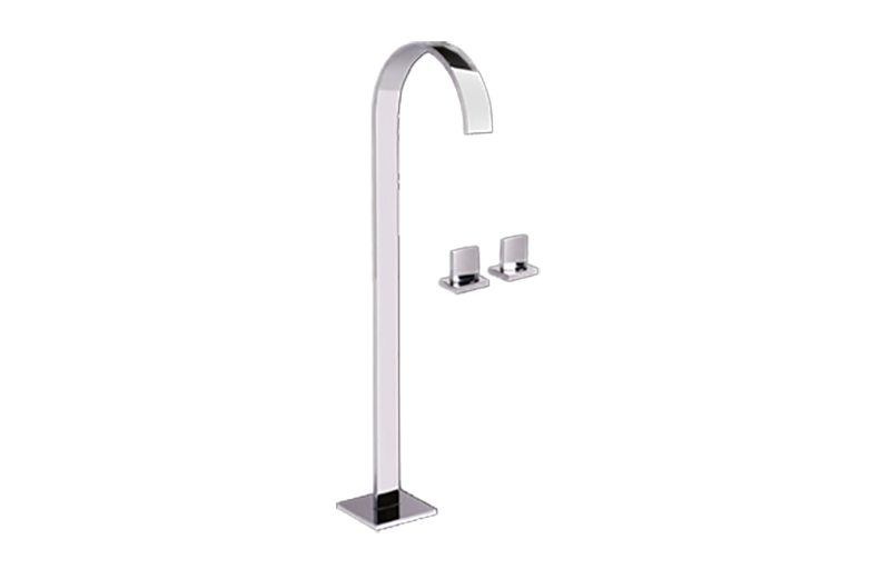Sade Floor-Mounted Vessel Filler w/Deck-Mounted Handles in Multiple Finishes Length:53" Width:18" Height:8"