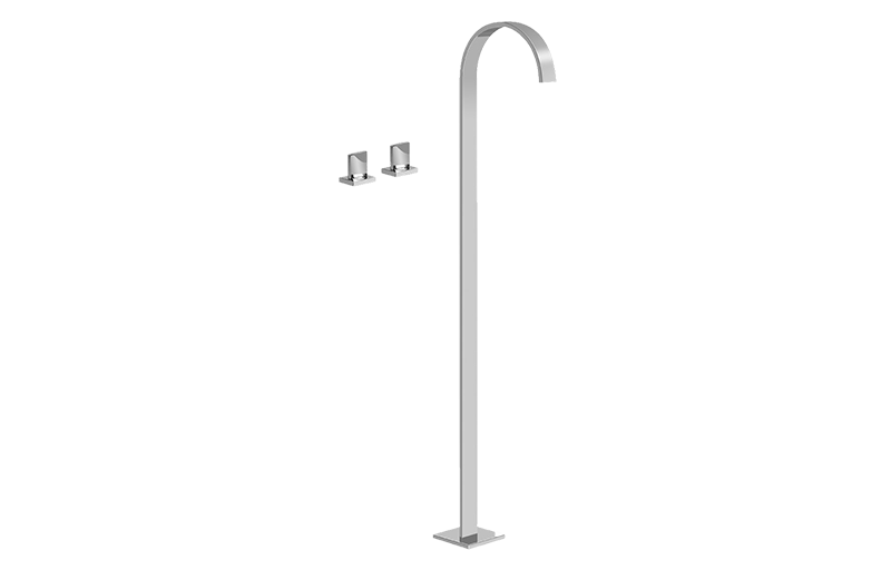 Sade Floor-Mounted Tub Filler w/Deck-Mounted Handles in Multiple Finishes Length:53" Width:18" Height:8"