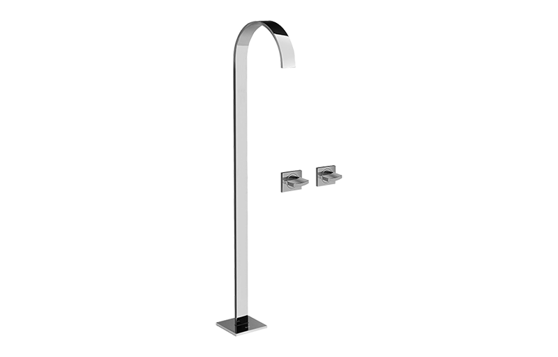 Sade Floor-Mounted Tub Filler w/Wall-Mounted Handles in Multiple Finishes Length:53" Width:18" Height:8"
