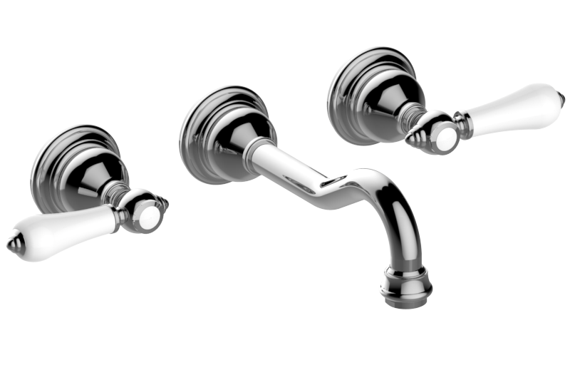 Graff - Adley Wall-Mounted Lavatory Faucet Length:18" Width:12" Height:4" - Architectural White - G-2530-LC1-WT-T