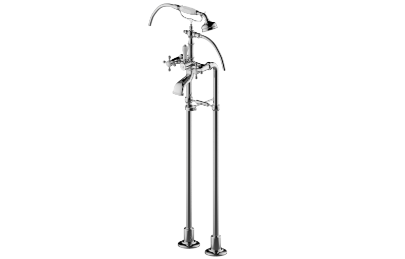 Graff - Adley Exposed Floor-Mounted Tub Filler w/Handshower Set - Architectural White - G-3895-C2-WT