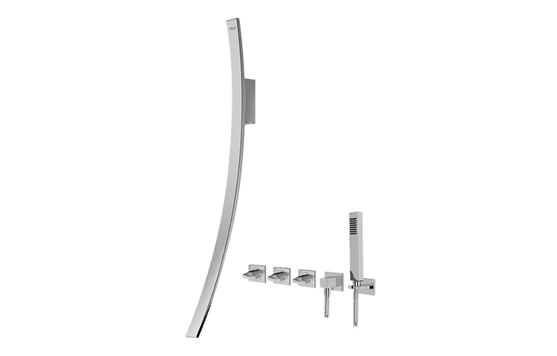 Luna Wall-Mounted Tub Filler w/Wall-Mounted Handles & Handshower Set in Multiple Finishes