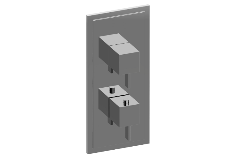 M-Series Transitional Square 2-Hole Trim Plate with Qubic Tre Handles (Vertical Orientation) in Multiple Finishes