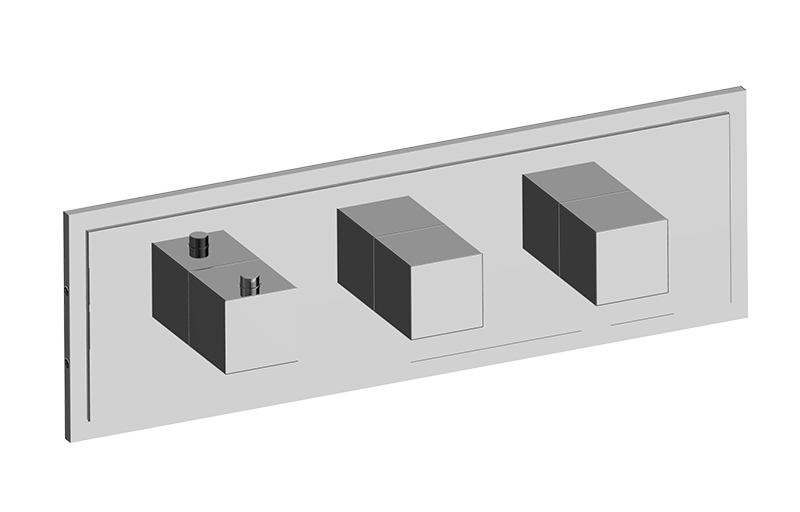 M-Series Transitional Square 3-Hole Trim Plate with Square Handles (Horizontal Orientation) in Multiple Finishes