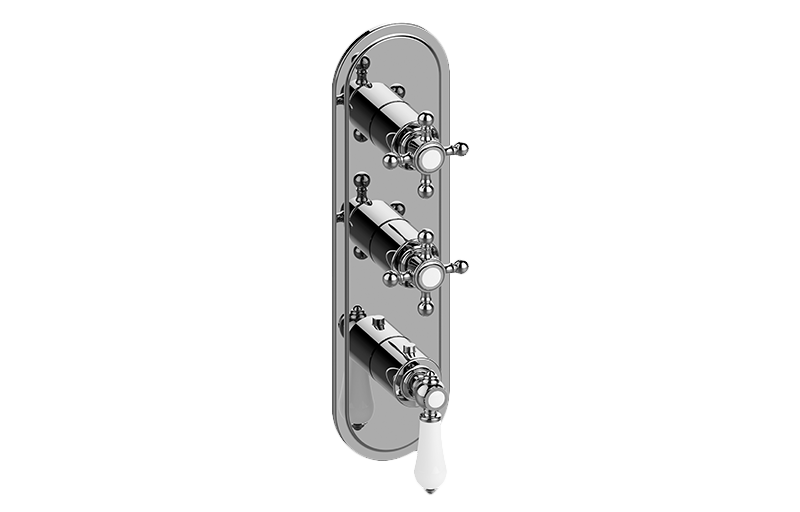 Graff - Adley M-Series Transitional 3-Hole Trim Plate w/Handles (Vertical Installation) - Architectural White - G-8087-LC1C2-WT-T