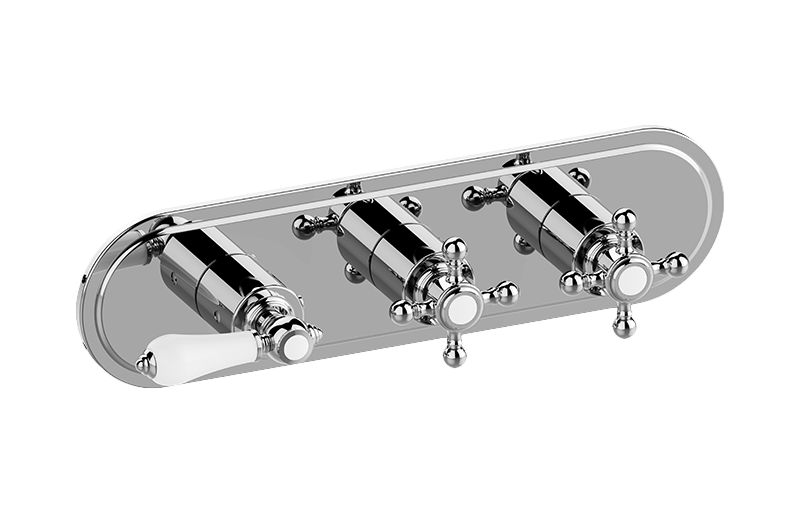 Graff - Adley M-Series Transitional 3-Hole Trim Plate w/Handles (Horizontal Installation) - Architectural White - G-8087H-LC1C2-WT-T