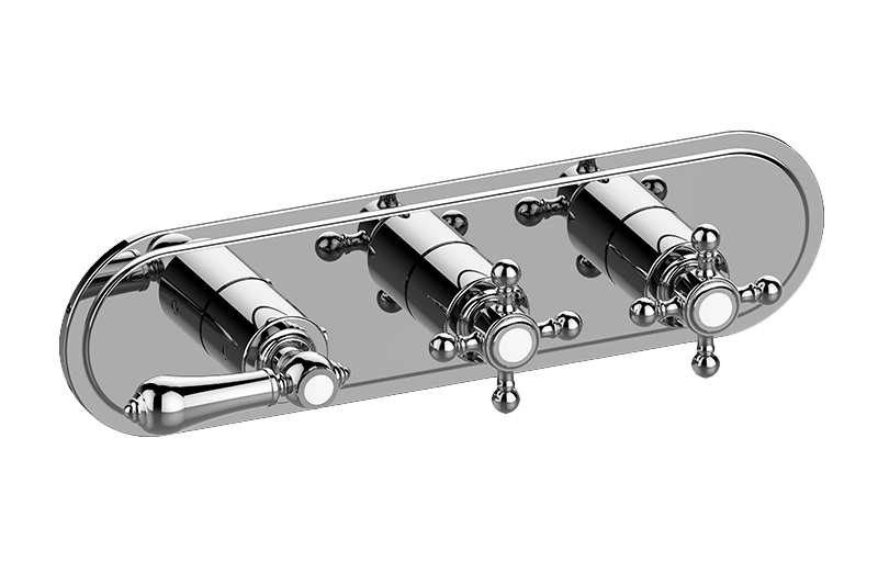 Graff - Adley M-Series Transitional 3-Hole Trim Plate w/Handles (Horizontal Installation) - Architectural White - G-8087H-LM34C2-WT-T