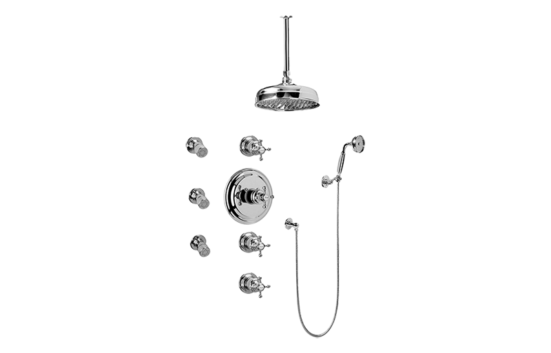 Adley Thermostatic Set w/Body Sprays & Handshower (Rough & Trim) in Multiple Finishes