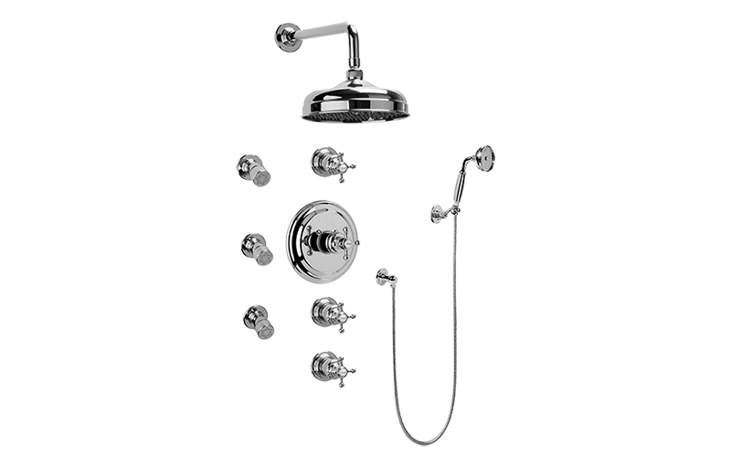 Adley Thermostatic Set w/Body Sprays & Handshower (Rough & Trim) in Multiple Finishes