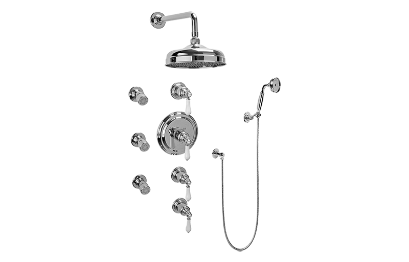 Adley Thermostatic Set w/Body Sprays & Handshower (Rough & Trim) in Multiple Finishes