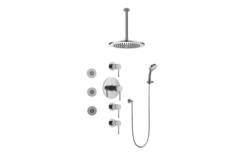 M.E./M.E. 25 Contemporary Square Thermostatic Set w/Body Sprays & Handshower (Rough & Trim) in Multiple Finishes