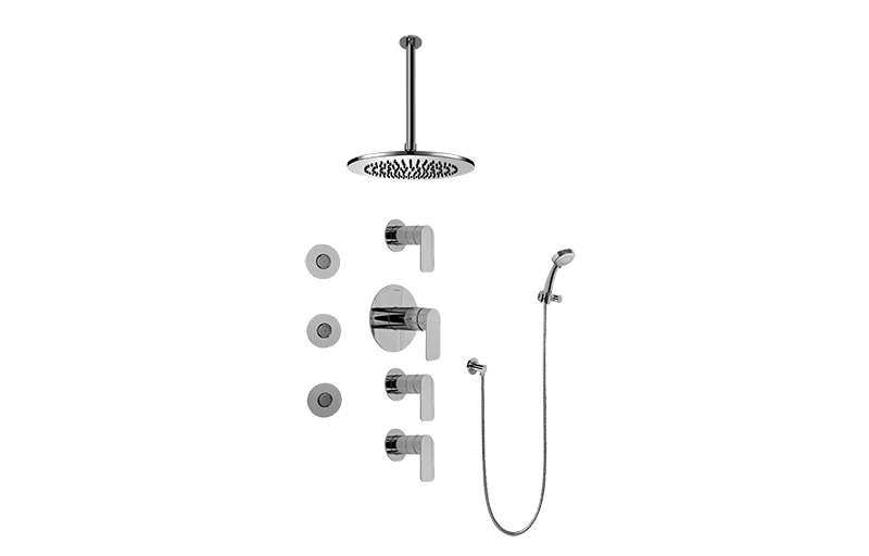 Sento Contemporary Square Thermostatic Set w/Body Sprays & Handshower (Rough & Trim) in Multiple Finishes