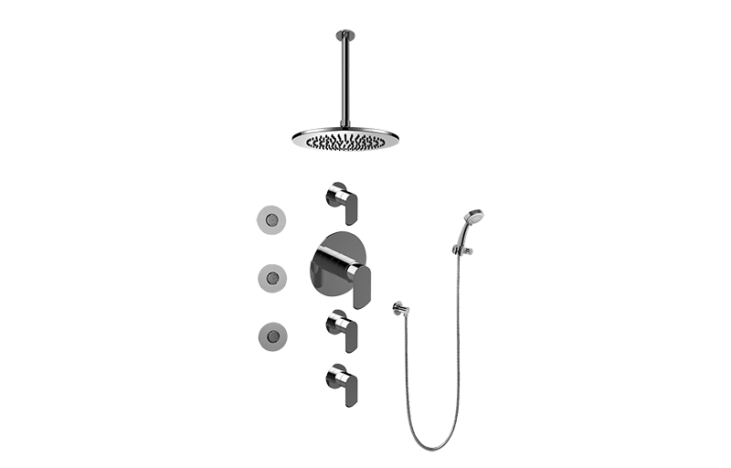 Phase Contemporary Round Thermostatic Set w/Body Sprays & Handshower  in Multiple Finishes