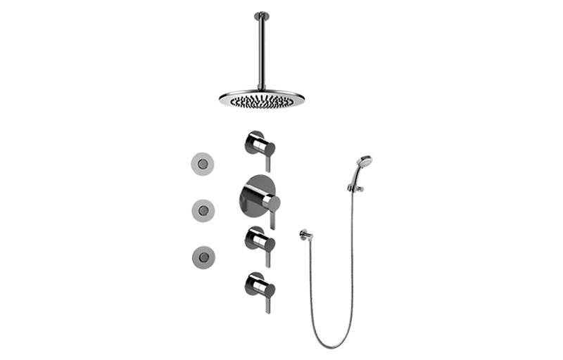 Terra Contemporary Round Thermostatic Set w/Body Sprays & Handshower  in Multiple Finishes