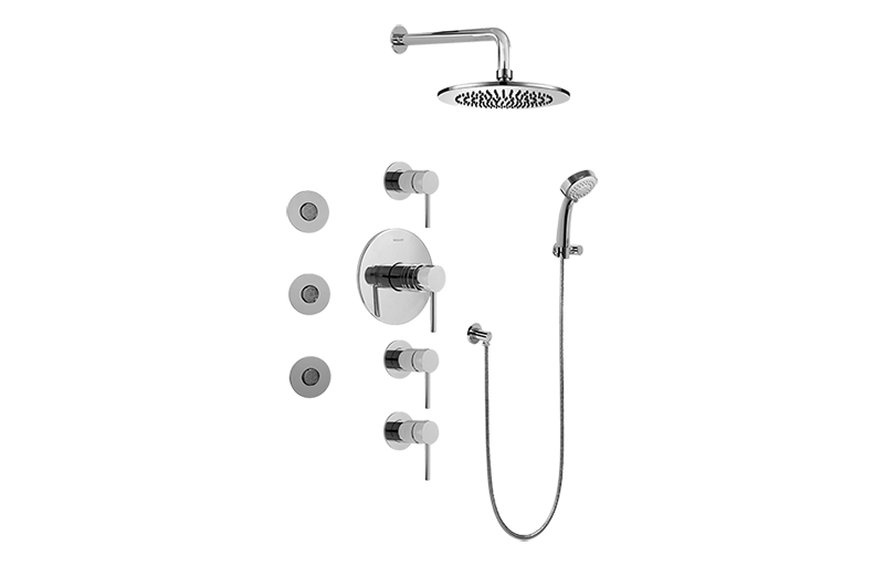 M.E./M.E. 25 Contemporary Square Thermostatic Set w/Body Sprays & Handshower (Rough & Trim) in Multiple Finishes