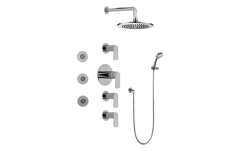 Sento Contemporary Square Thermostatic Set w/Body Sprays & Handshower (Rough & Trim) in Multiple Finishes