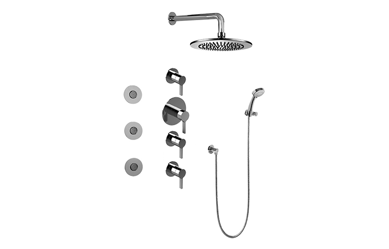 Terra Contemporary Round Thermostatic Set w/Body Sprays & Handshower  in Multiple Finishes