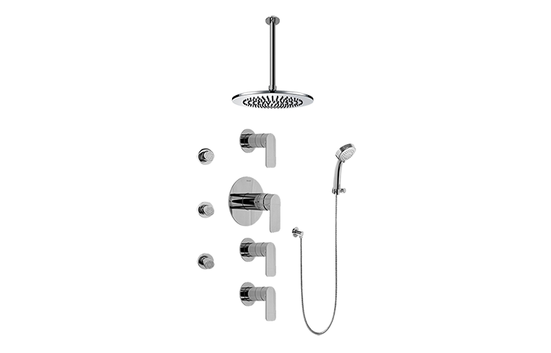 Sento Contemporary Square Thermostatic Set w/Body Sprays & Handshower ( Trim Only) in Multiple Finishes