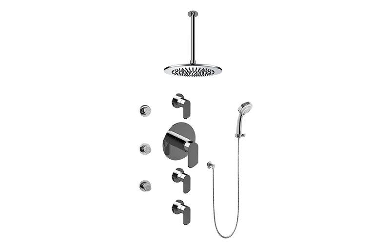 Phase Contemporary Round Thermostatic Set w/Body Sprays & Handshower  in Multiple Finishes