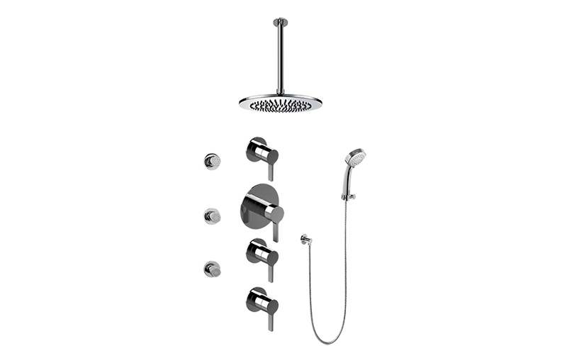 Terra Contemporary Round Thermostatic Set w/Body Sprays & Handshower  in Multiple Finishes