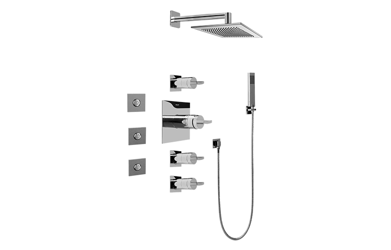 Sade/Targa/Luna Contemporary Square Thermostatic Set w/Body Sprays & Handshower (Rough & Trim) in Multiple Finishes