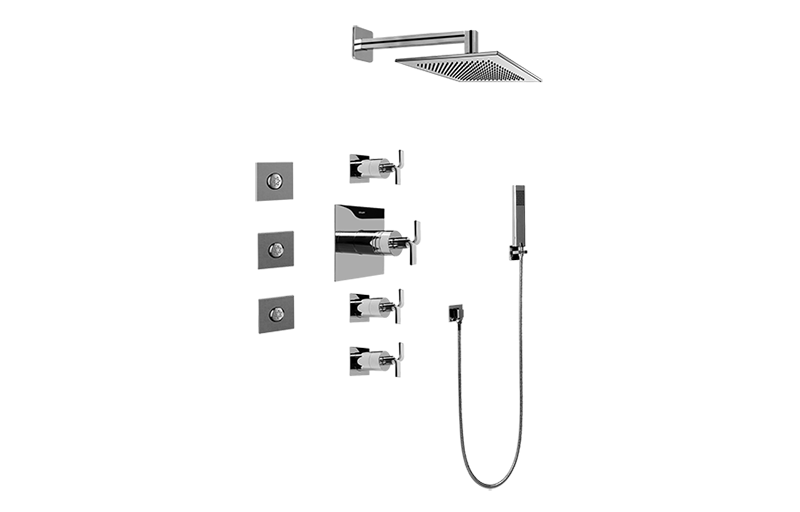 Immersion Contemporary Square Thermostatic Set w/Body Sprays & Handshower (Rough & Trim) in Multiple Finishes