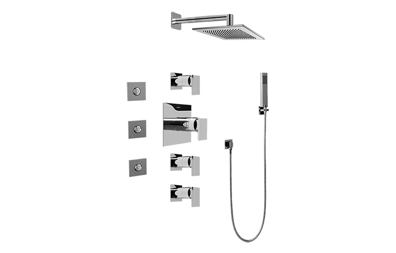 Solar Contemporary Square Thermostatic Set w/Body Sprays & Handshower (Rough & Trim) in Multiple Finishes