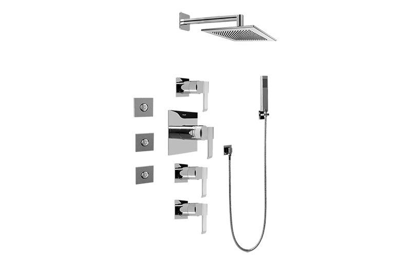 Qubic Contemporary Square Thermostatic Set w/Body Sprays & Handshower (Rough & Trim) in Multiple Finishes