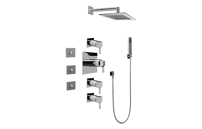 Qubic Tre Contemporary Square Thermostatic Set w/Body Sprays & Handshower (Rough & Trim) in Multiple Finishes