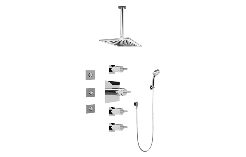 Sade/Targa/Luna Contemporary Square Thermostatic Set w/Body Sprays & Handshower (Rough & Trim) in Multiple Finishes