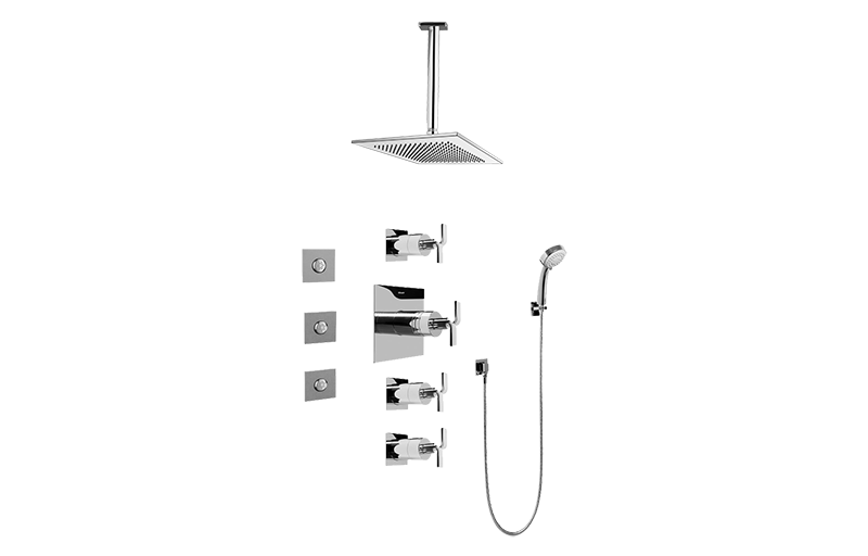 Immersion Contemporary Square Thermostatic Set w/Body Sprays & Handshower (Rough & Trim) in Multiple Finishes