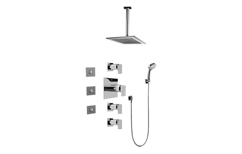 Solar Contemporary Square Thermostatic Set w/Body Sprays & Handshower (Rough & Trim) in Multiple Finishes