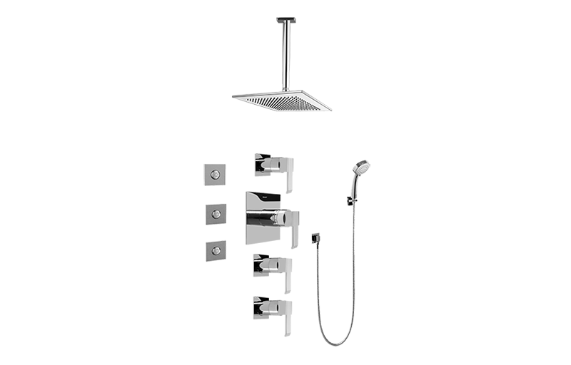 Qubic Contemporary Square Thermostatic Set w/Body Sprays & Handshower (Rough & Trim) in Multiple Finishes