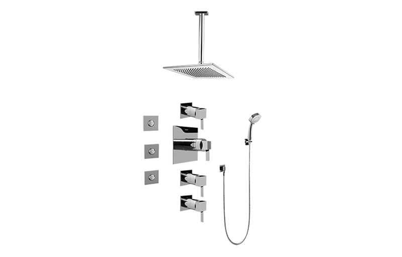 Qubic Tre Contemporary Square Thermostatic Set w/Body Sprays & Handshower (Rough & Trim) in Multiple Finishes