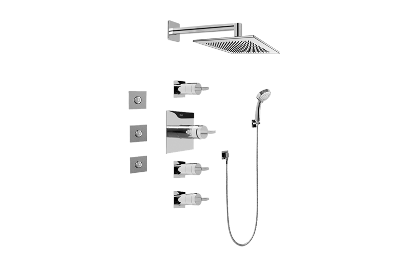 Sade/Targa/Luna Contemporary Square Thermostatic Set w/Body Sprays & Handshower (Rough & Trim) in Multiple Finishes