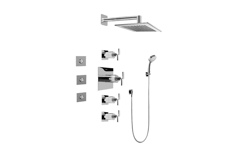 Immersion Contemporary Square Thermostatic Set w/Body Sprays & Handshower (Rough & Trim) in Multiple Finishes