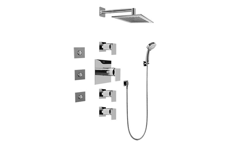 Solar Contemporary Square Thermostatic Set w/Body Sprays & Handshower (Rough & Trim) in Multiple Finishes