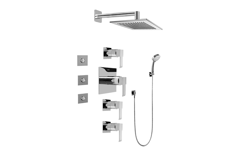 Qubic Contemporary Square Thermostatic Set w/Body Sprays & Handshower (Rough & Trim) in Multiple Finishes