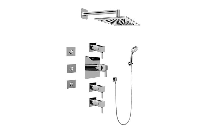 Qubic Tre Contemporary Square Thermostatic Set w/Body Sprays & Handshower (Rough & Trim) in Multiple Finishes