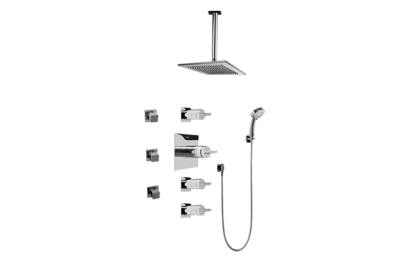 Sade/Targa/Luna Contemporary Square Thermostatic Set w/Body Sprays & Handshower (Rough & Trim) in Multiple Finishes