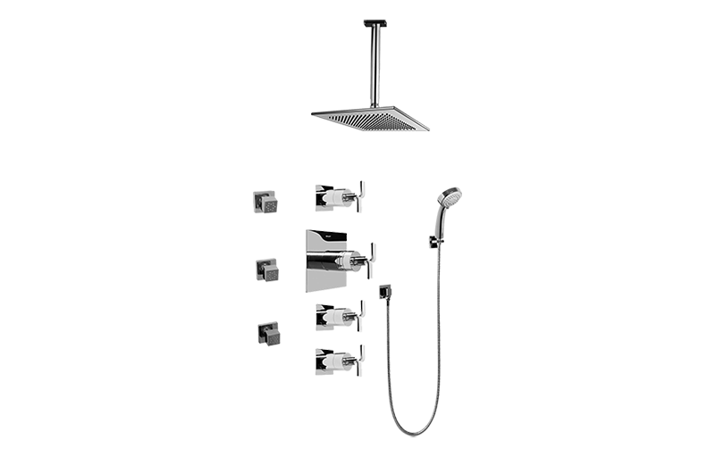 Immersion Contemporary Square Thermostatic Set w/Body Sprays & Handshower (Rough & Trim) in Multiple Finishes