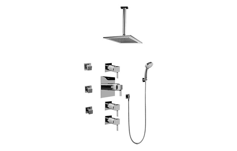 Qubic Tre Contemporary Square Thermostatic Set w/Body Sprays & Handshower (Rough & Trim) in Multiple Finishes