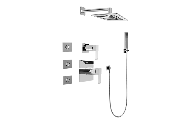 Qubic Full Thermostatic Shower System with Transfer Valve (Rough & Trim) in Multiple Finishes
